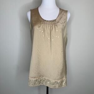 Coldwater Creek Tan Shell Sequin Embellishment Sz M 10-12